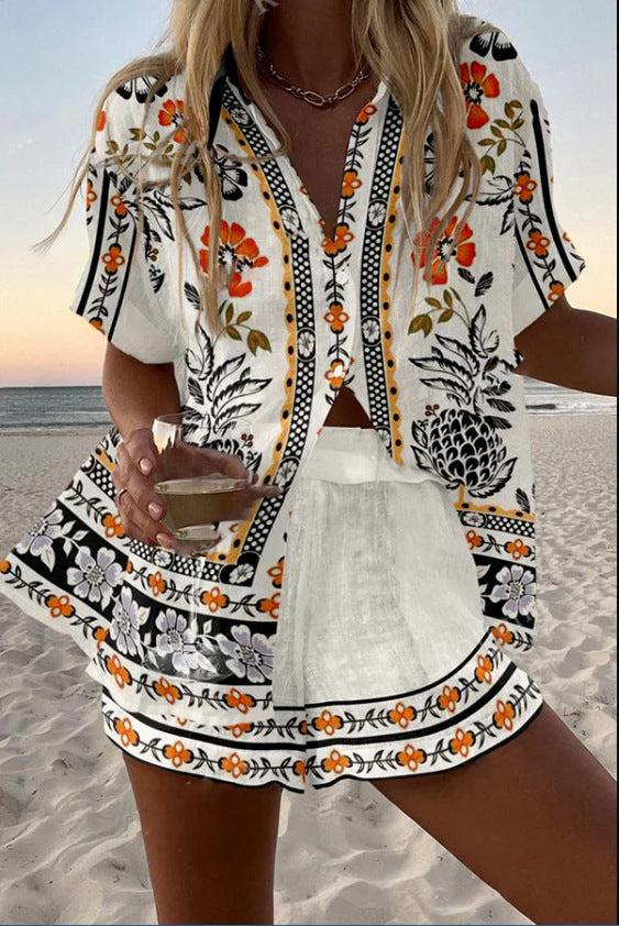 Leslie | Korte linnen set met bloemenprint
