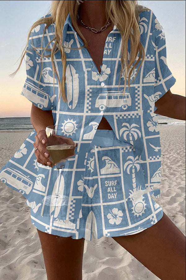 Tamara | Korte linnen set met Caravan-print