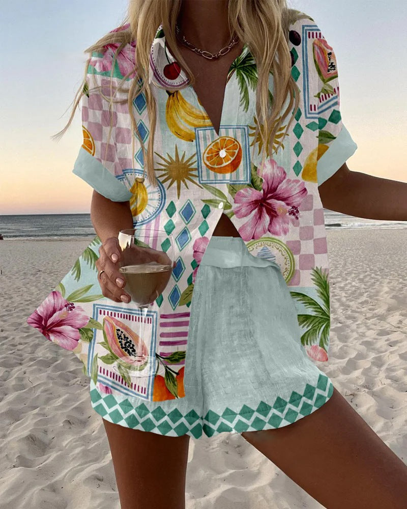 Nina | Korte linnen set met fruitprint