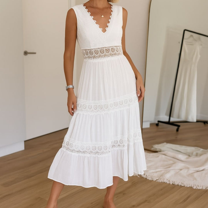Roxy | Mouwloze midi-jurk in boho-stijl met kantdetails