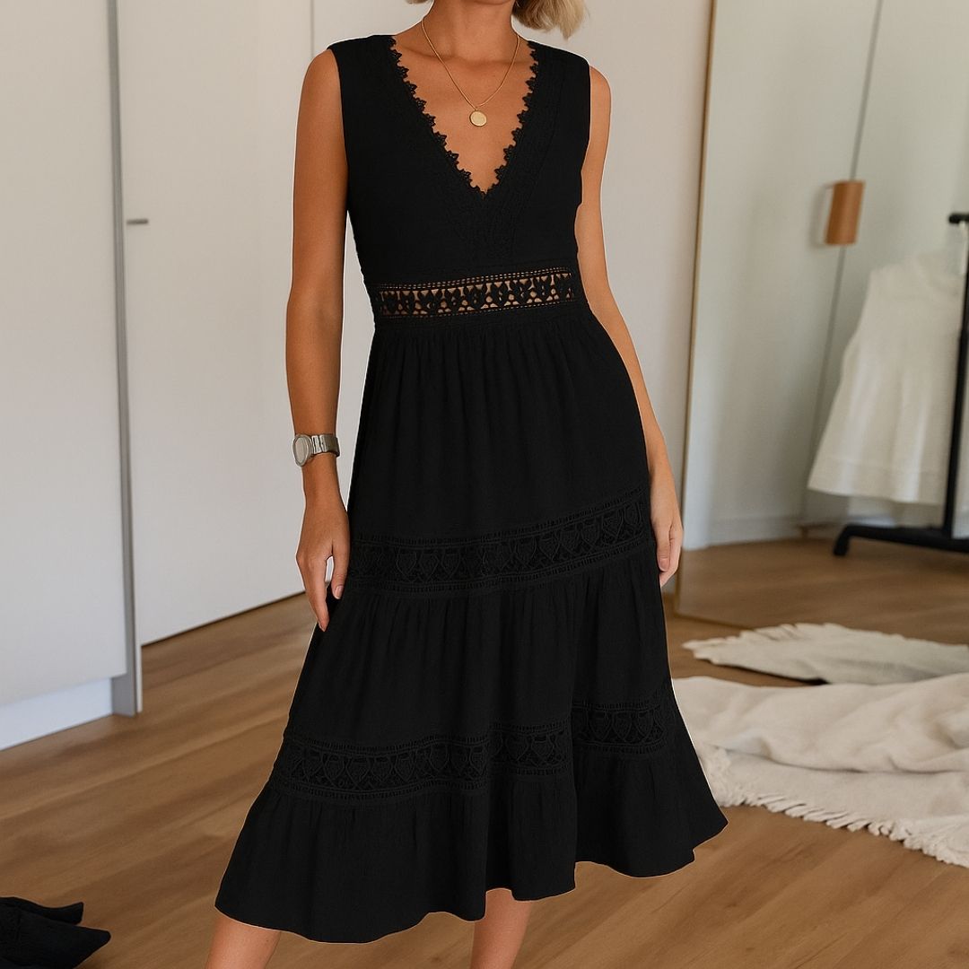 Roxy | Mouwloze midi-jurk in boho-stijl met kantdetails